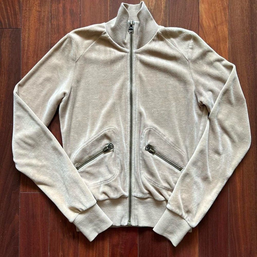 Beige Velour Zip-Up Jacket